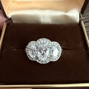 Judith Ripka Sterling Silver 10.48 CTW CZ Oval 3-Stone Ring Size 7